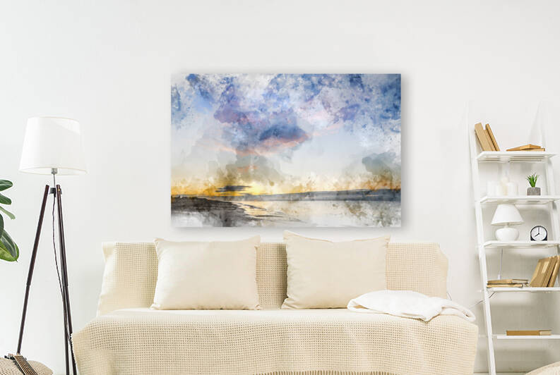 Digital watercolor painting of Stunning colorful sunrise over be by Matthew Gibson