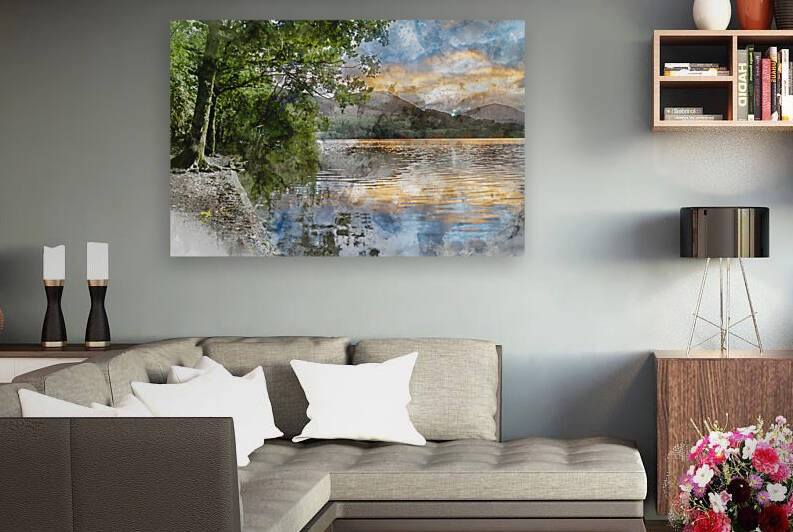 Digital watercolor painting of Beautiful sunrise landscape image by Matthew Gibson