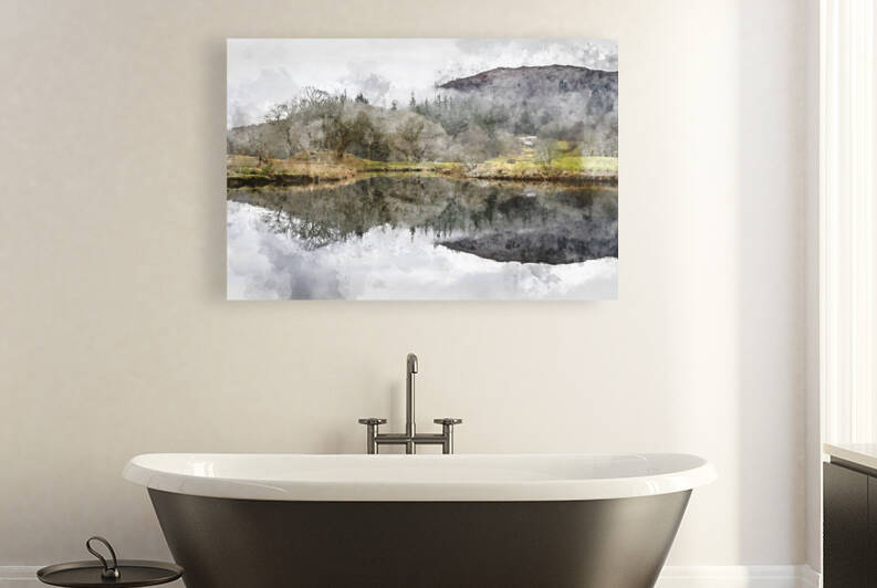 Digital watercolor painting of Dramatic landscape image looking  by Matthew Gibson