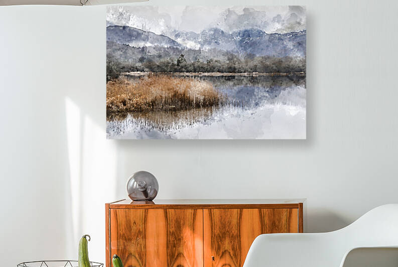 Digital watercolor painting of Dramatic landscape image looking  by Matthew Gibson