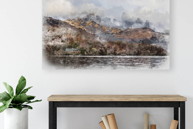 Digital watercolor image of Majestic landscape image across Loch by Matthew Gibson