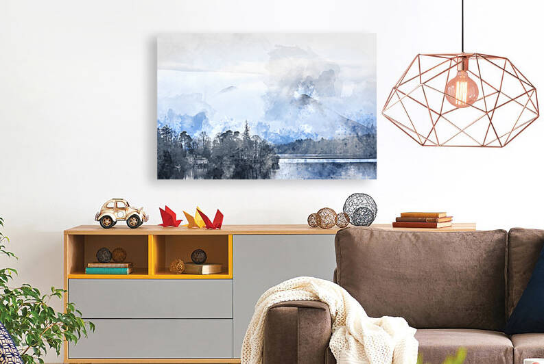 Digital watercolor painting of Dramatic landscape image looking  by Matthew Gibson