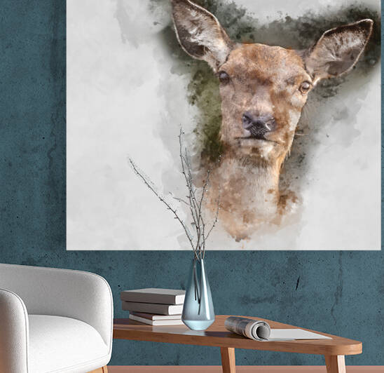 Digital watercolor painting of Beautiful image of red deer doe i by Matthew Gibson