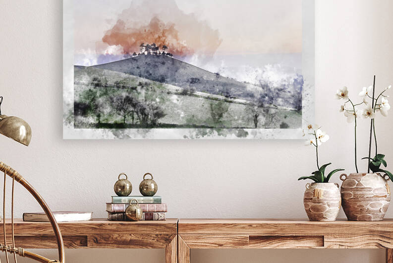 Digital watercolour painting of Beautiful vibrant sunrise landsc by Matthew Gibson