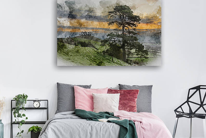 Digital watercolour painting of Beautiful vibrant sunrise landsc by Matthew Gibson