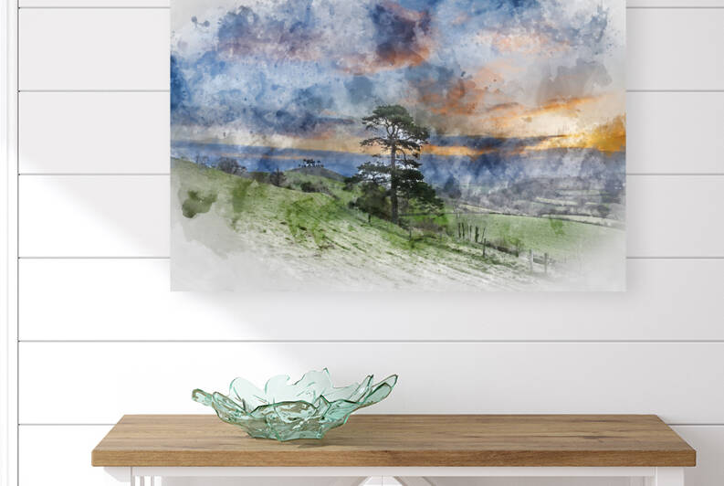 Digital watercolour painting of Beautiful vibrant sunrise landsc by Matthew Gibson