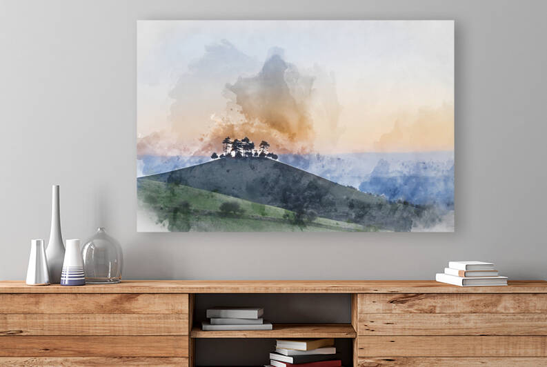 Digital watercolour painting of Beautiful vibrant sunrise landsc by Matthew Gibson