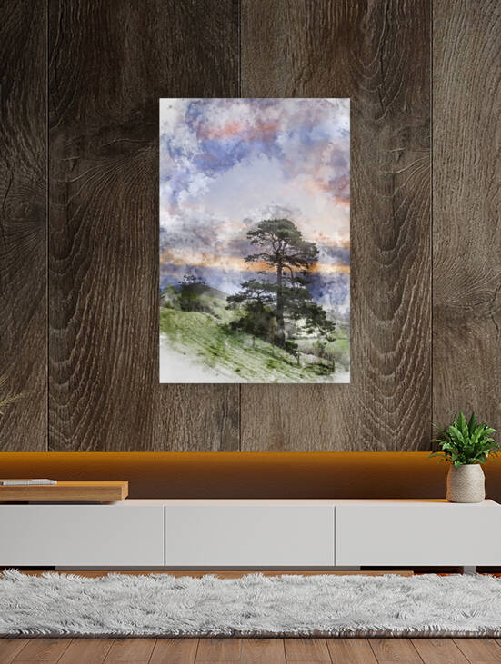 Digital watercolour painting of Beautiful vibrant sunrise landsc by Matthew Gibson
