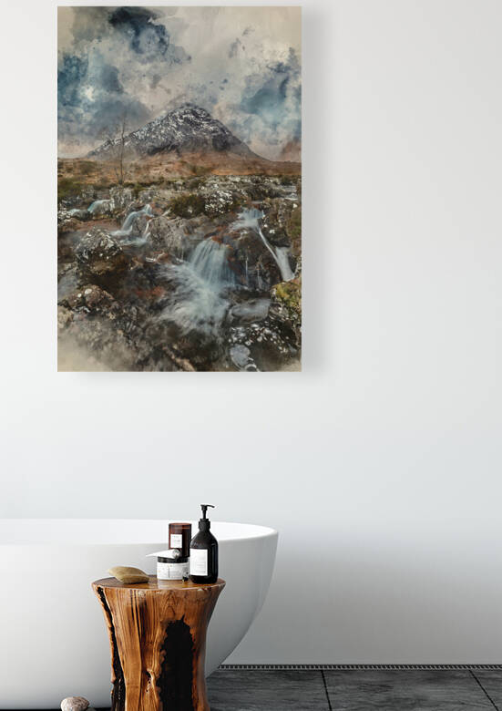 Digital watercolour painting of Epic majestic Winter sunset land by Matthew Gibson