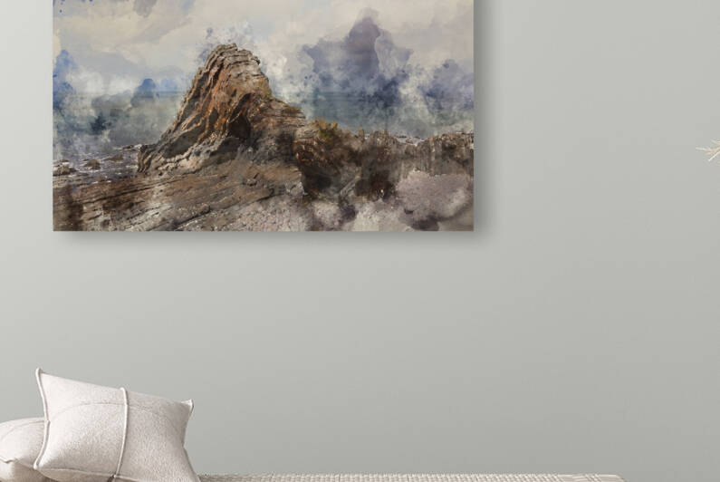 Digital watercolour painting of Stunning aerial drone flying lan by Matthew Gibson