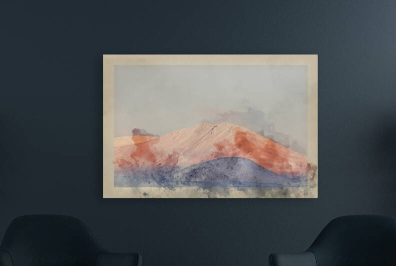 Digital watercolour painting of Majestic Alpen Glow hitting moun by Matthew Gibson