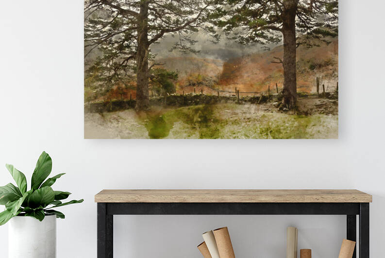 Digital watercolour painting of Stunning colorful Autumn landsca by Matthew Gibson