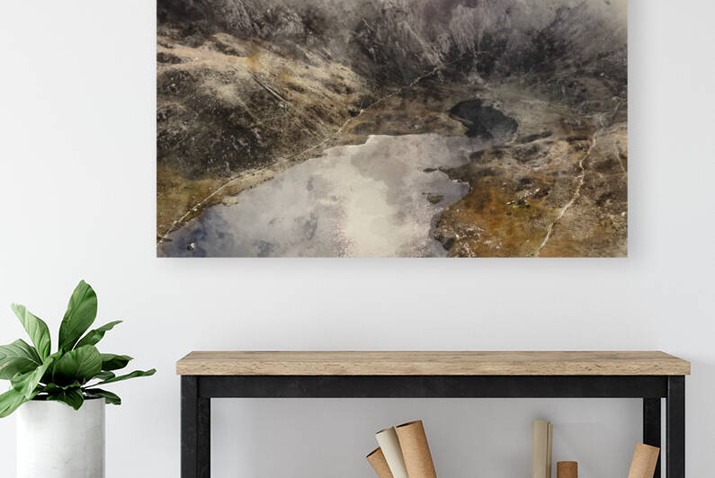 Digital watercolour painting of Aerial view of flying drone Epic by Matthew Gibson