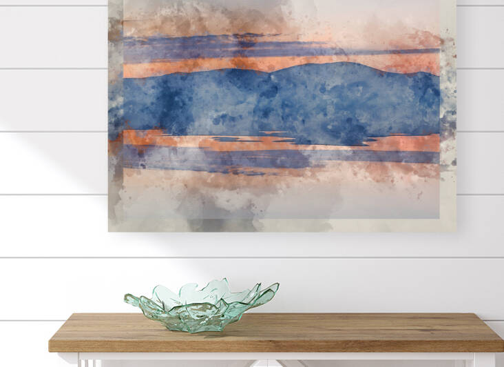Digital watercolour painting of Stunning sunset landscape image  by Matthew Gibson
