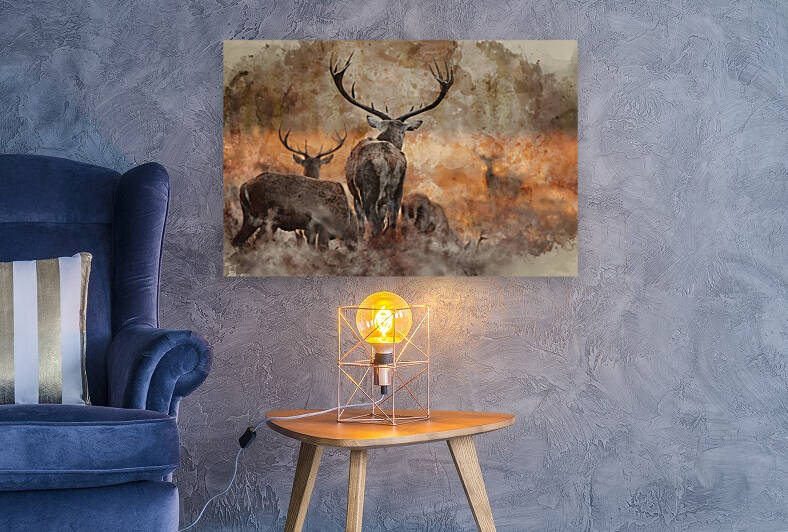 Digital watercolor painting of Stunning picture of a herd of red by Matthew Gibson