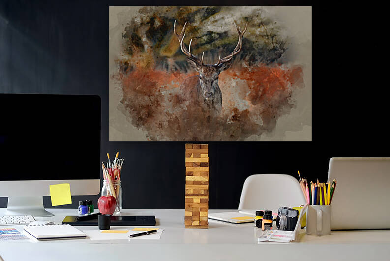 Digital watercolor painting of Stunning portrait of red deer sta by Matthew Gibson