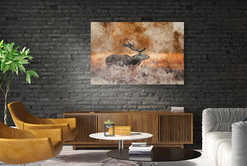 Digital watercolor painting of Stunning portrait of red deer sta by Matthew Gibson