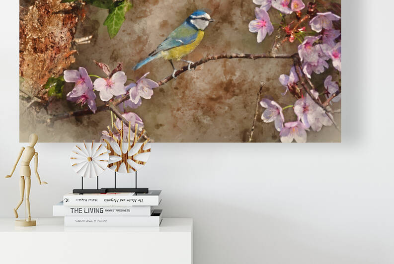 Digital watercolor painting of Stunning Spring image of Blue Tit by Matthew Gibson