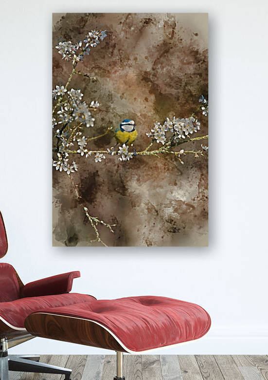 Digital watercolor painting of Vibrant Spring image of Blue Tit  by Matthew Gibson
