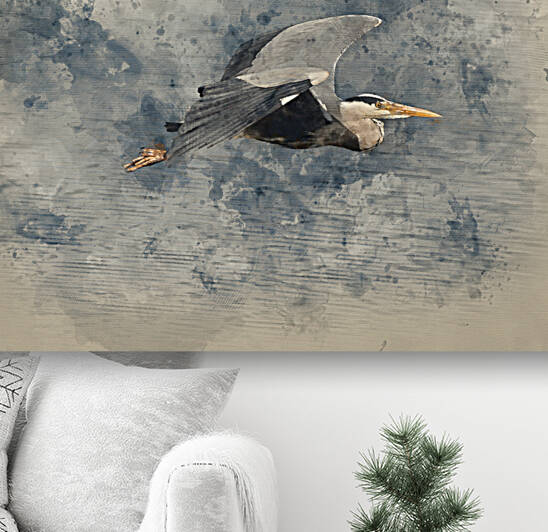 Digital watercolour image of Beautiful image of Grey Heron Ardea by Matthew Gibson