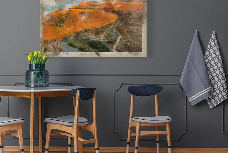 Digitally created watercolour painting of Epic drone landscape i by Matthew Gibson