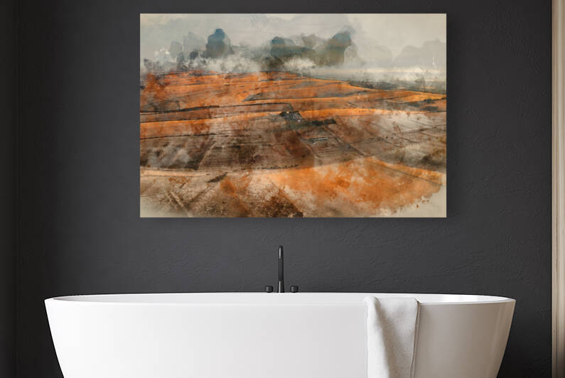 Digitally created watercolour painting of Epic drone landscape i by Matthew Gibson