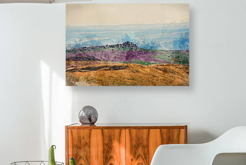 Lovely Summer day landscape image of Higger Tor vibrant heather  by Matthew Gibson
