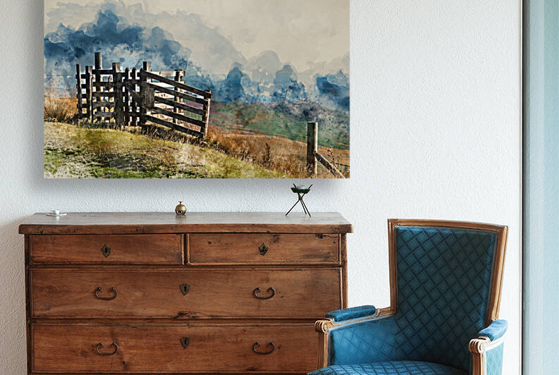Digital watercolour painting of Landscape image looking through  by Matthew Gibson