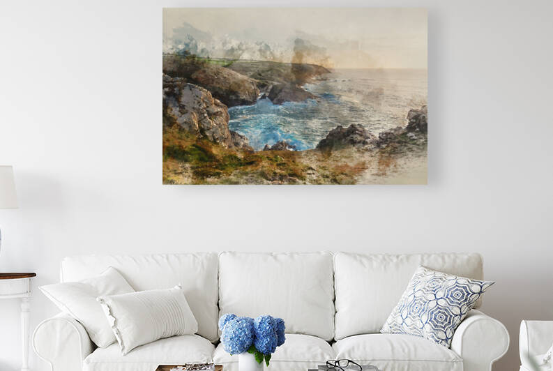 Digital watercolour painting of Stunning sunset landscape image  by Matthew Gibson