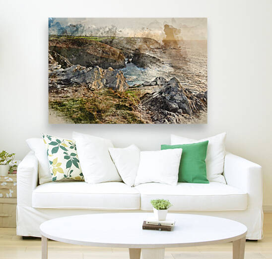 Digital watercolour painting of Stunning sunset landscape image  by Matthew Gibson