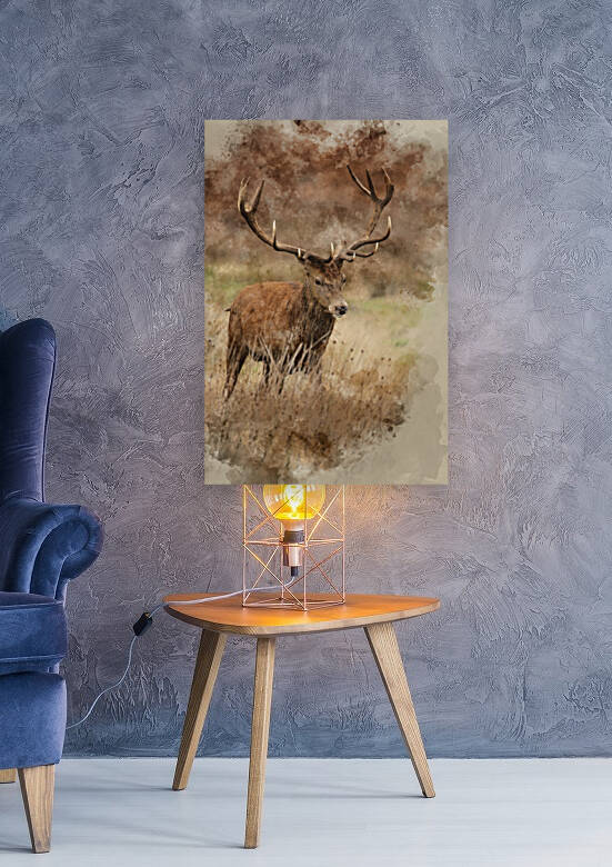 Digital watercolour painting of Lovely image of red deer Stag Ce by Matthew Gibson