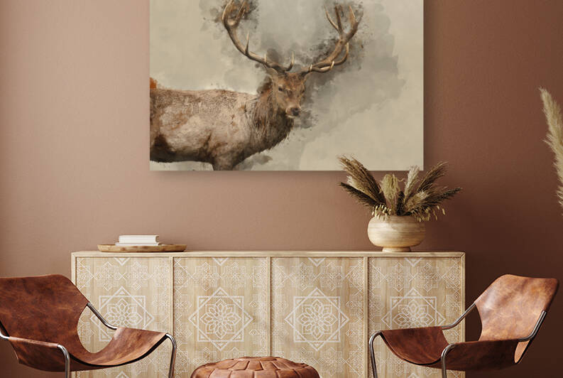Digital watercolour painting of Lovely image of red deer Stag Ce by Matthew Gibson