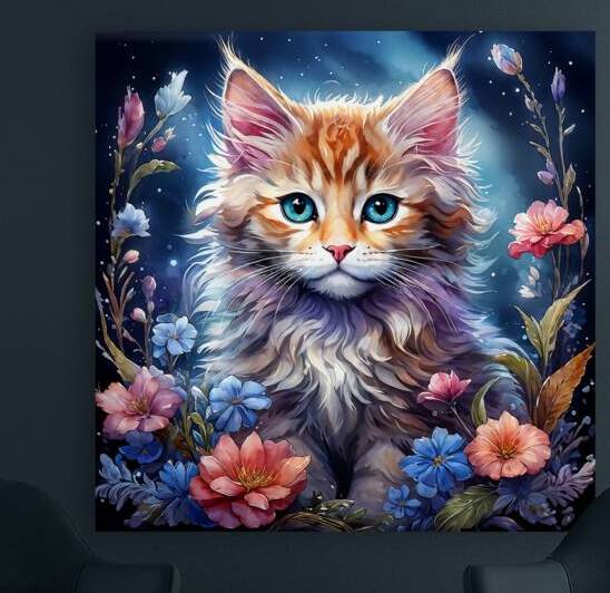 watercolor fantasy kitten clipart floral cat clip by Litchou