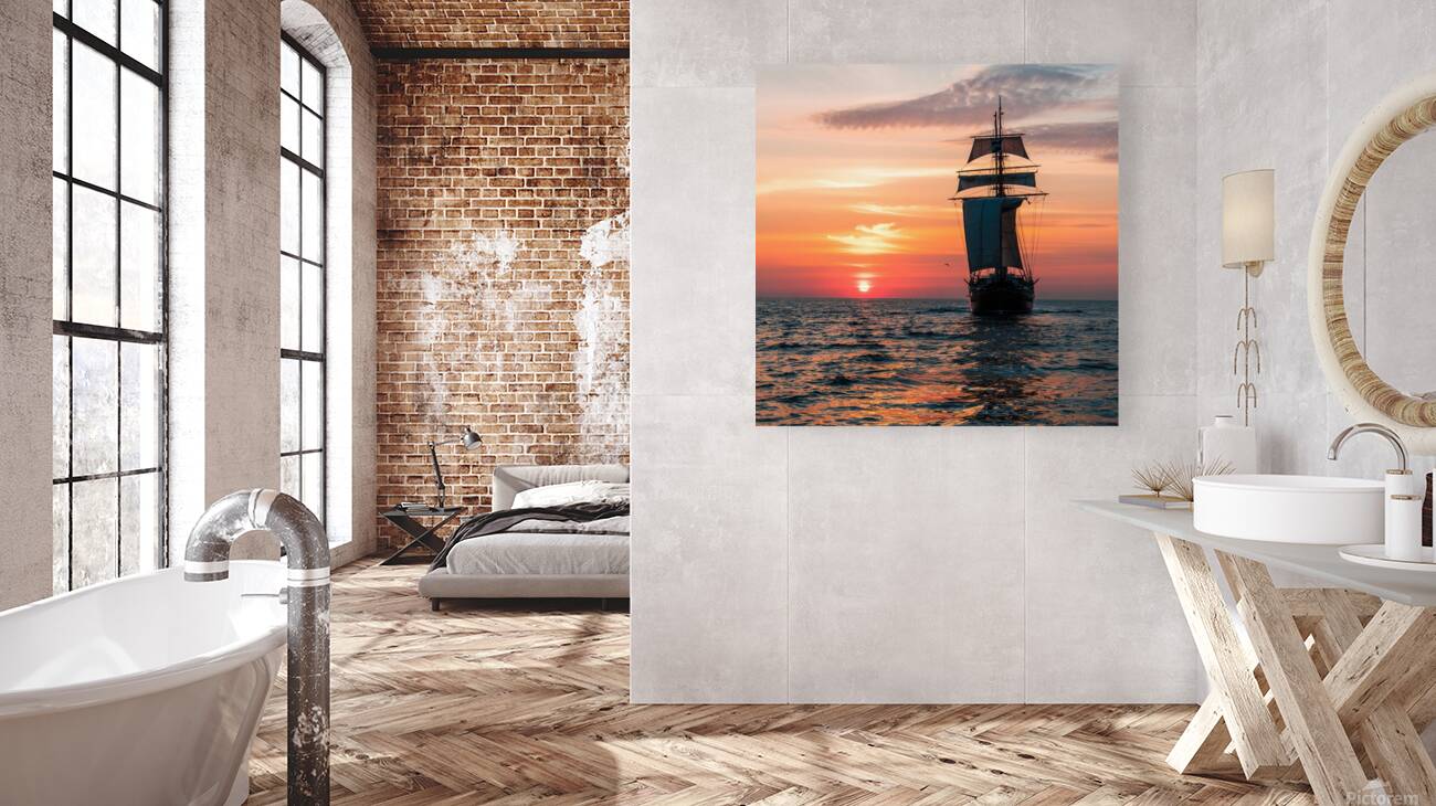  sun sets at sea Reproduction
