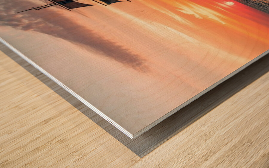  sun sets at sea Wood print
