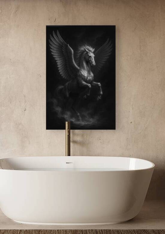 Pegasus in Dramatic Monochrome with Stormlit Wings by Aaron Potts