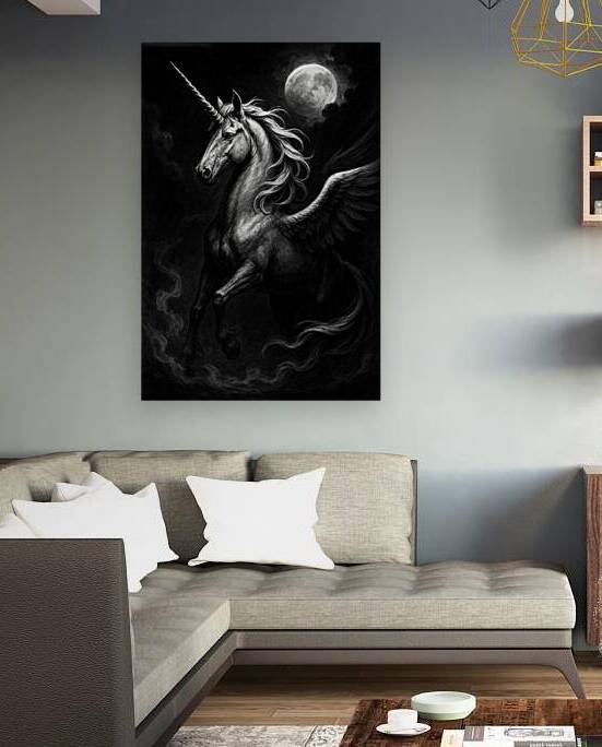 Moonlit Pegasus Unicorn – Dramatic Monochrome Wings Full Moon by Aaron Potts