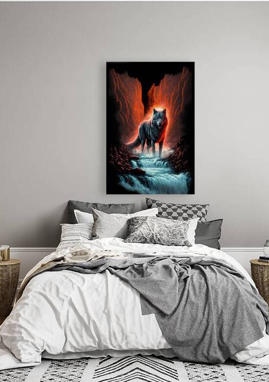 Inferno Gorge Wolf Above a Cascading River by Aaron Potts