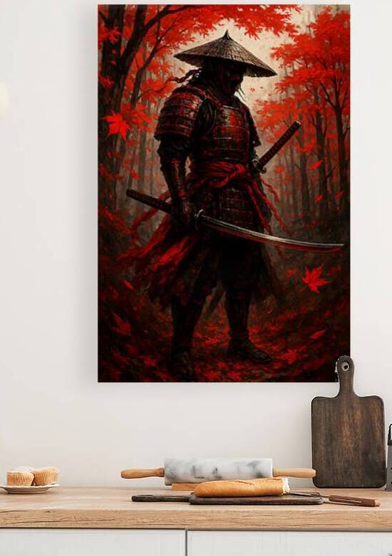Crimson Maple Japanese Samurai in Autumn Shadow by Aaron Potts