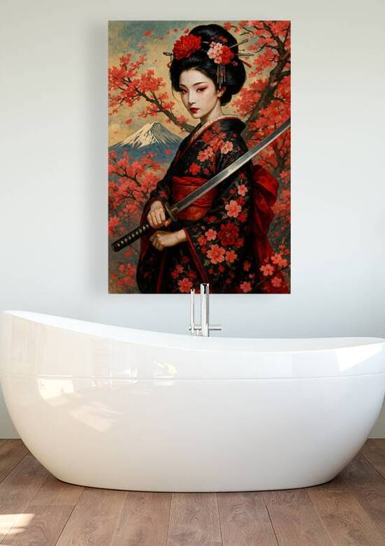 Cherry Blossom Blade Maiden Before Mount Fuji by Aaron Potts