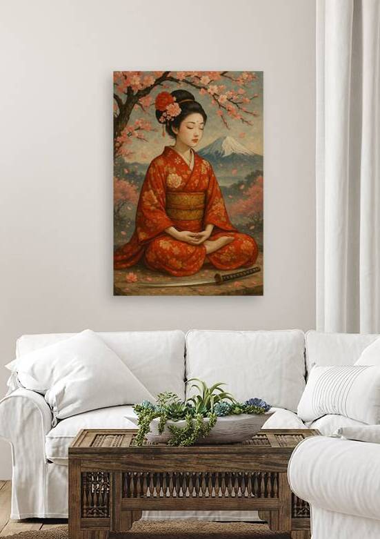 Sakura Meditating Geisha beside a Resting Samurai Sword by Aaron Potts