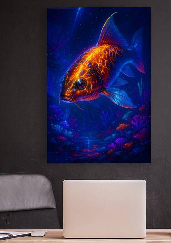 Radiant Neon Circuit Koi of the Futuristic Cyber Reef by Aaron Potts