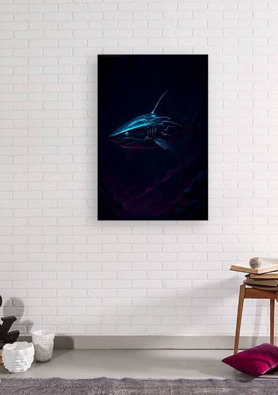 Electric Cyber Hunter Shark of the Glowing Neon Trench by Aaron Potts