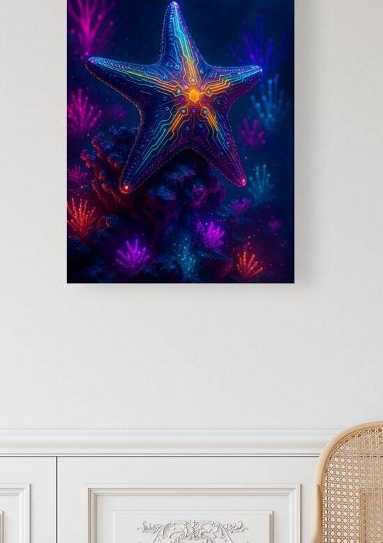 Prismatic Neon Cyberpunk Starfish of the Luminous Chrome Techno Reef by Aaron Potts