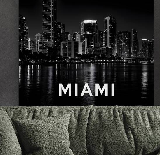 Miami Nights Monochrome Skyline Over Water by Aaron Potts