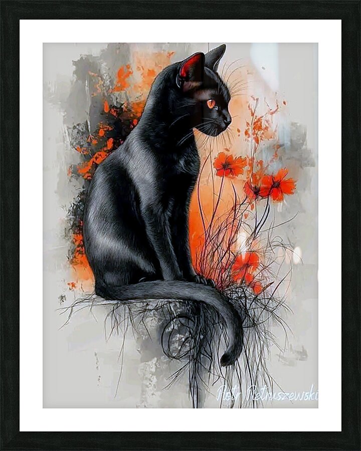 Midnight Bloom cat Picture Frame print