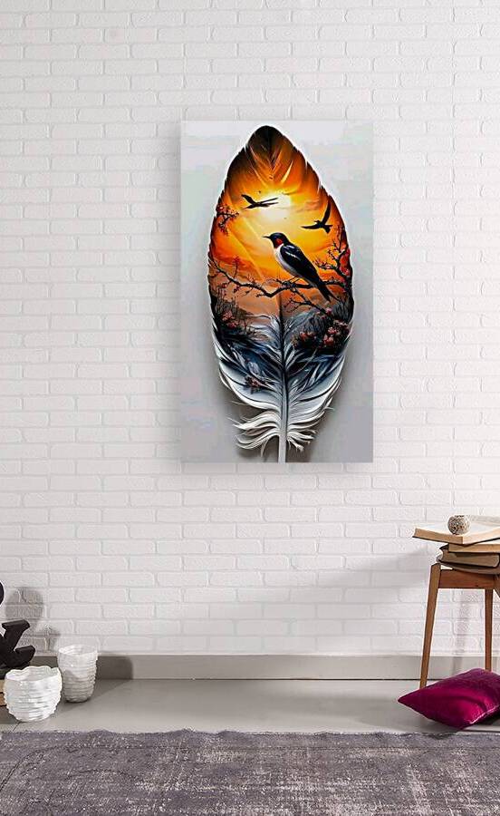 Feathered Horizon – Bird Silhouettes at Sunset with Detailed Feather Art by kinana omran