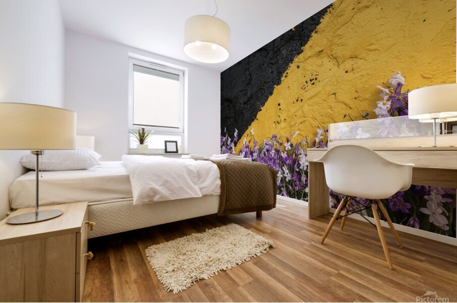 background with purple and white spring flowers.j Mural print