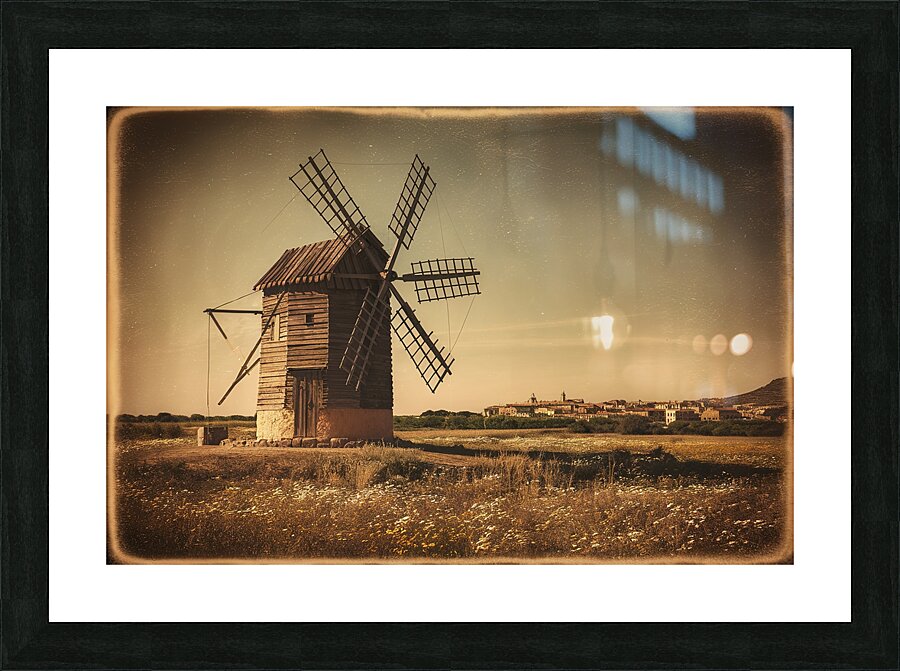 retro windmill in field Picture Frame print