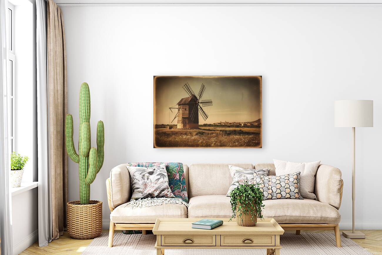 retro windmill in field Reproduction